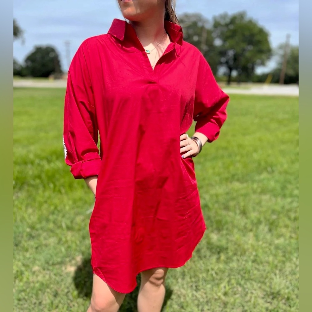 Caryn Lawn preppy red smiley dress ONE SIZE FITS MOST nwt